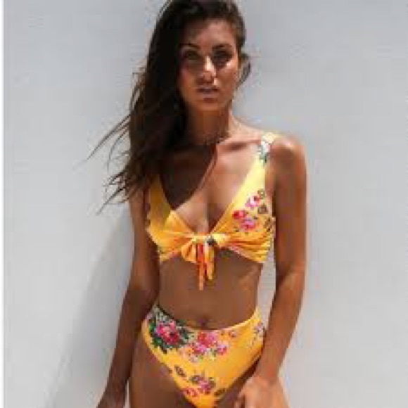 Tiger Mist Yellow Floral High Waist Bikini - Picture 5 of 5